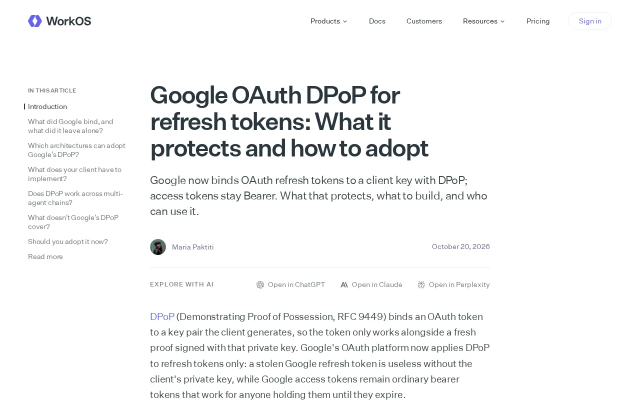 Google OAuth DPoP Refresh Token Binding: Protection Mechanism and Implementation Guide