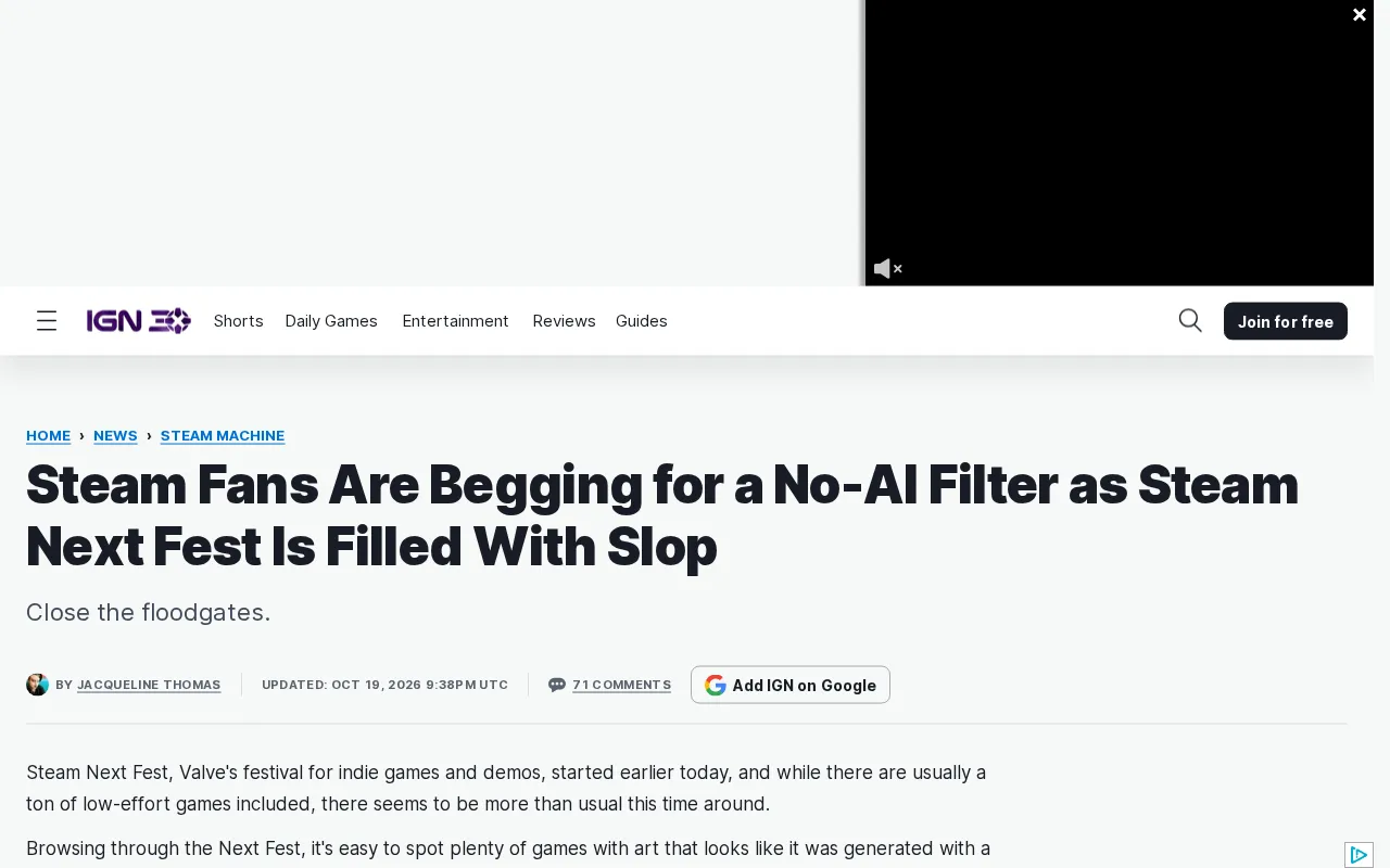 Steam Next Fest Accused of Being Flooded with 'AI Slop': Players Call for a No-AI Filter