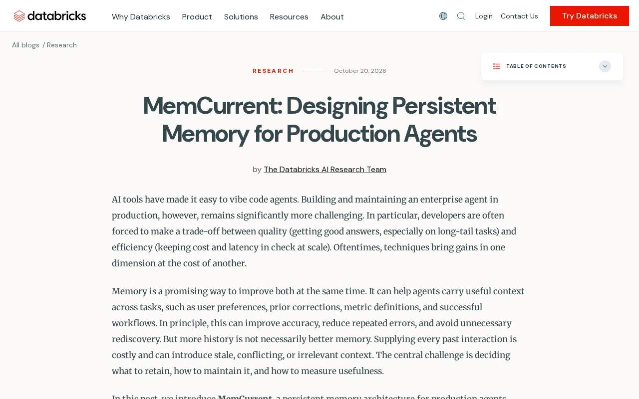 MemCurrent:为生产级Agent设计持久记忆系统
