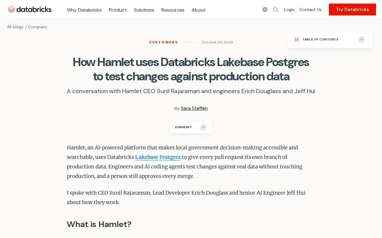 How Hamlet Uses Databricks Lakebase to Test Changes Against Production Data