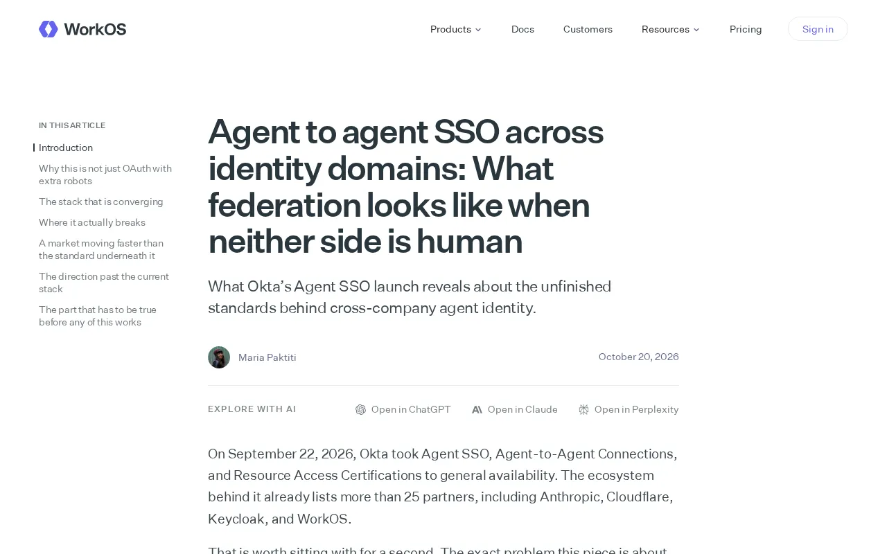Agent-to-Agent SSO Across Identity Domains: The Non-Human Identity Federation Revealed by Okta Agent SSO