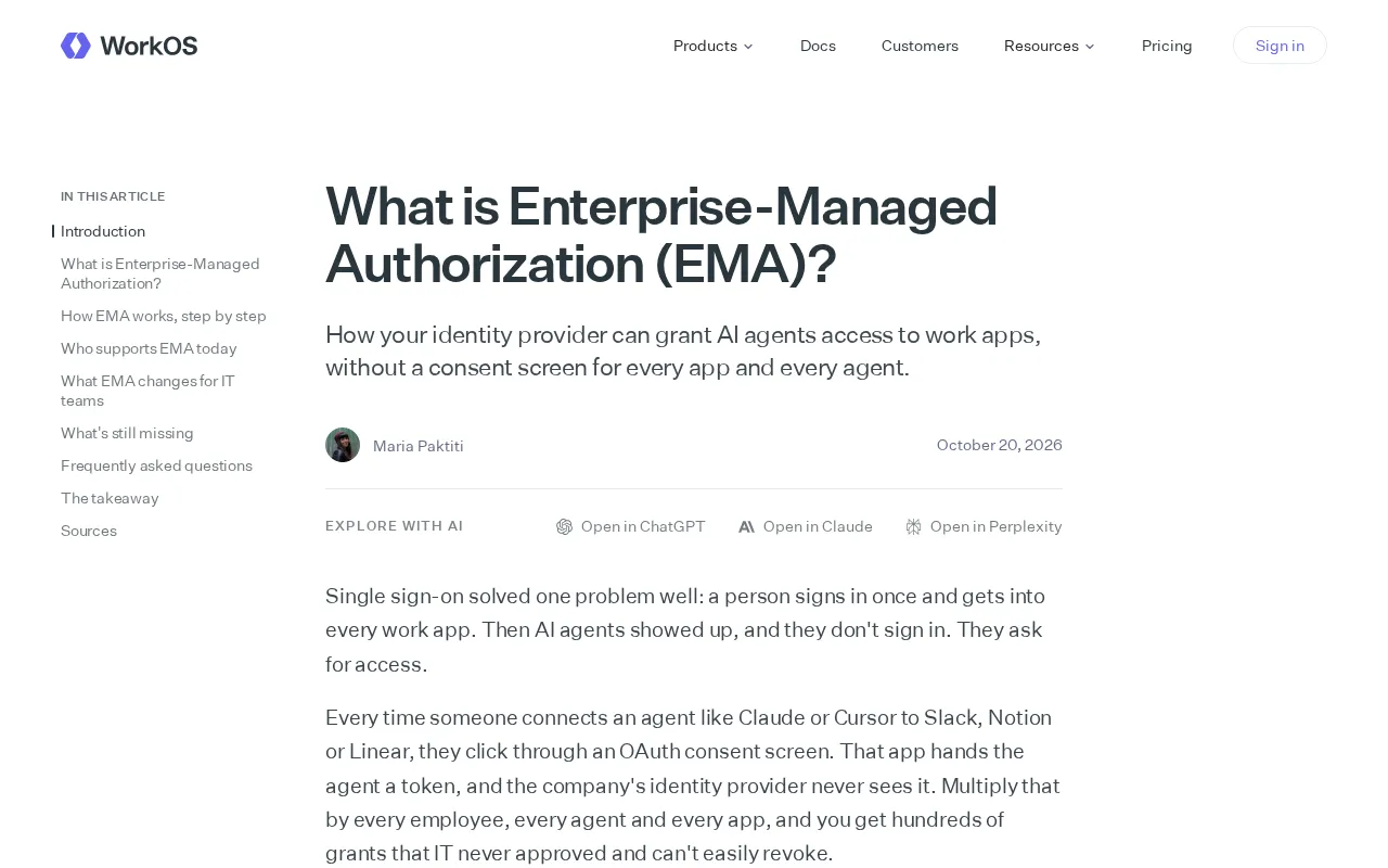 Enterprise-Managed Authorization (EMA): A New Security Paradigm for AI Agents Accessing Work Applications
