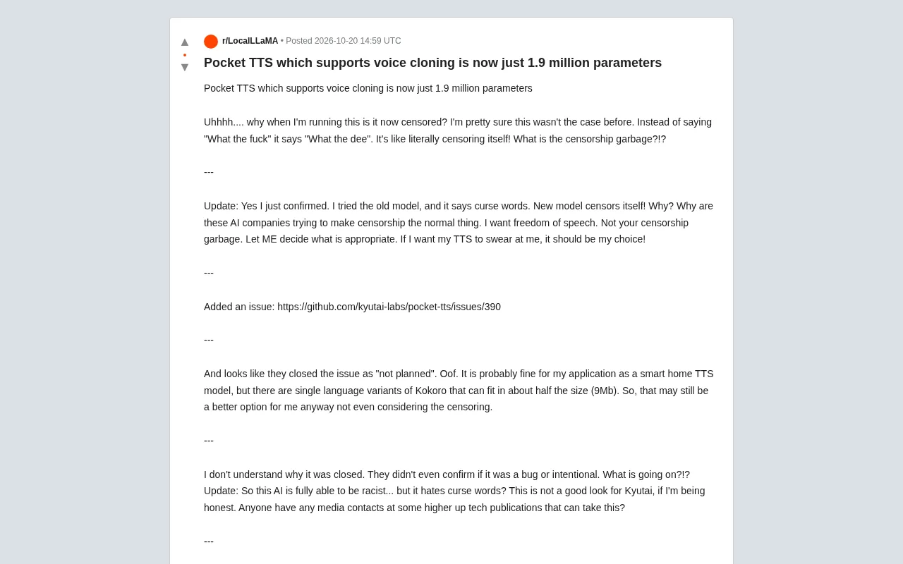 1.9M-Parameter Voice Cloning TTS Sparks Controversy: Kyutai's New Model Accused of Self-Censorship
