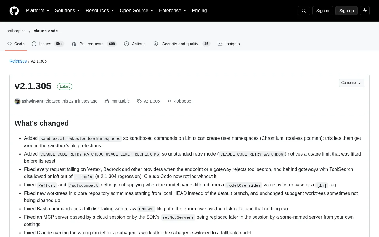 Claude Code v2.1.305 Update Breakdown: Sandbox Isolation and Multi-Platform Compatibility Fixes