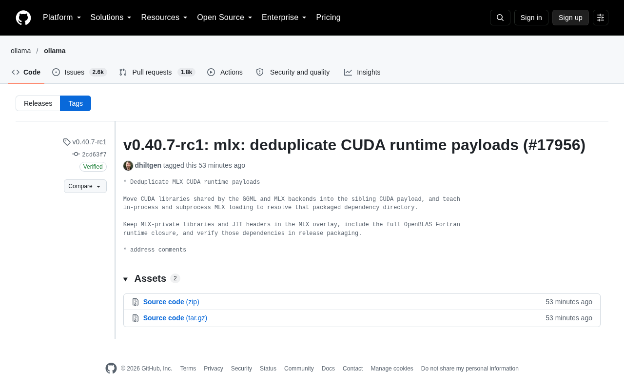 Ollama v0.40.7-rc1:MLX与GGML共享CUDA运行时,打包体积瘦身