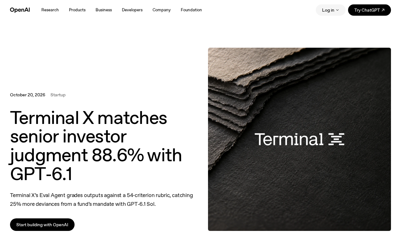 Terminal X's GPT-6.1 Matches Senior Investor Judgment 88.6% of the Time