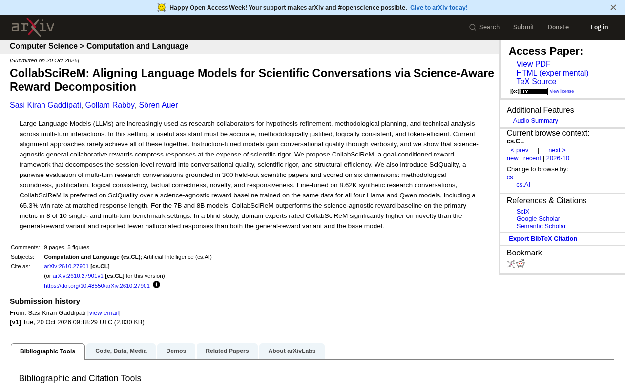 CollabSciReM: A New Framework for Scientific Dialogue Alignment That Decomposes Rewards to Solve LLM Research Collaboration Challenges
