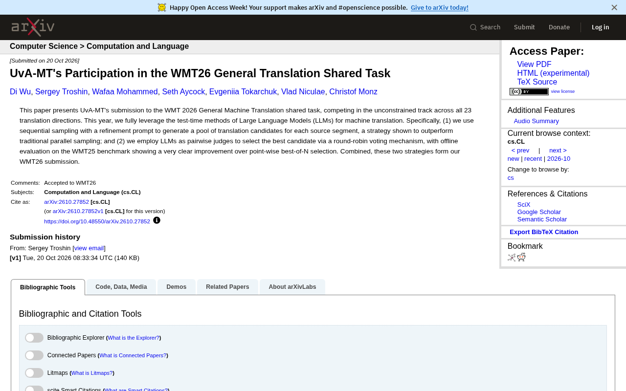 UvA-MT's WMT26 Machine Translation Approach: LLM Inference-Time Optimization Strategies