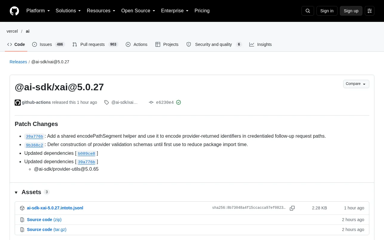 AI SDK xAI 5.0.27 Patch Analysis: Path Encoding and Lazy Loading Optimization