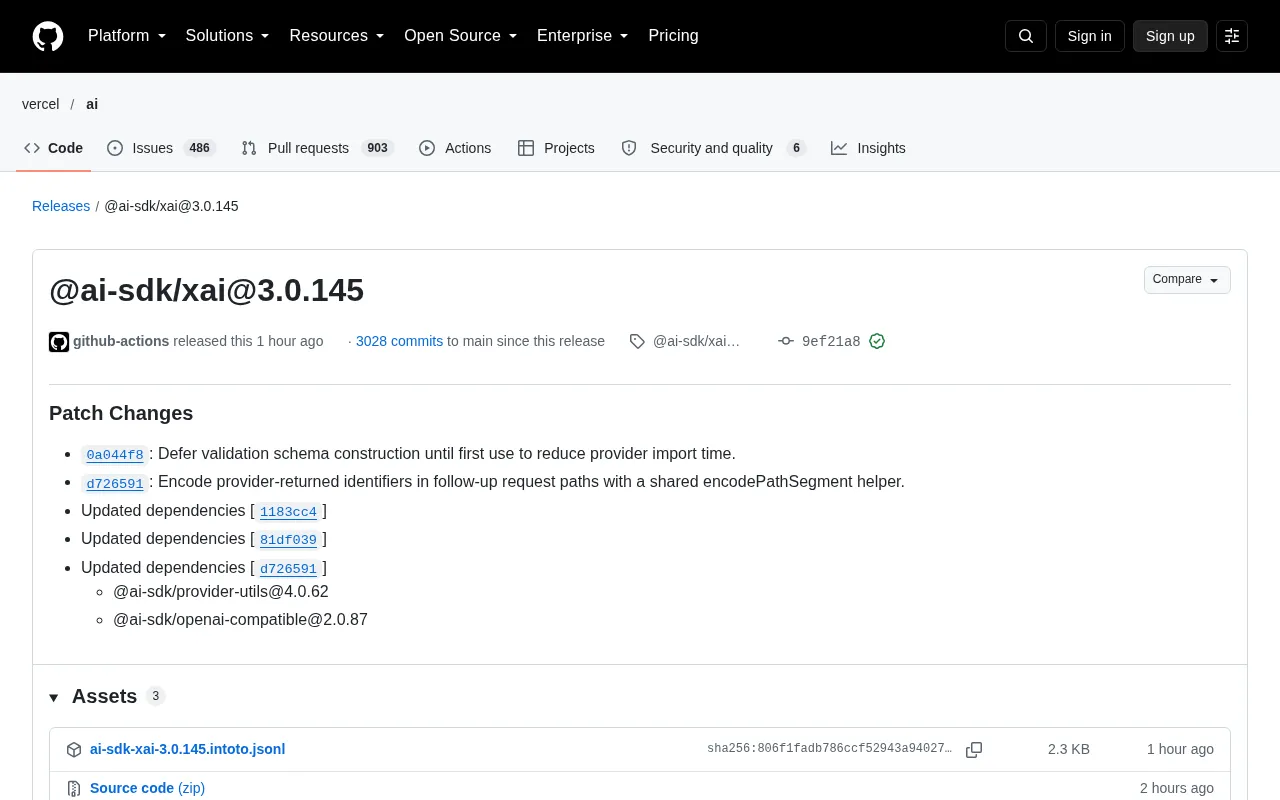 @ai-sdk/xai 3.0.145 Patch Analysis: Lazy Validation and Path Encoding Optimization
