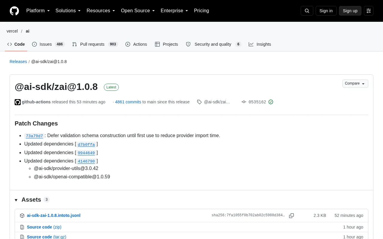 AI SDK's ZAI Provider Releases Version 1.0.8: Lazy Initialization Optimizes Import Performance