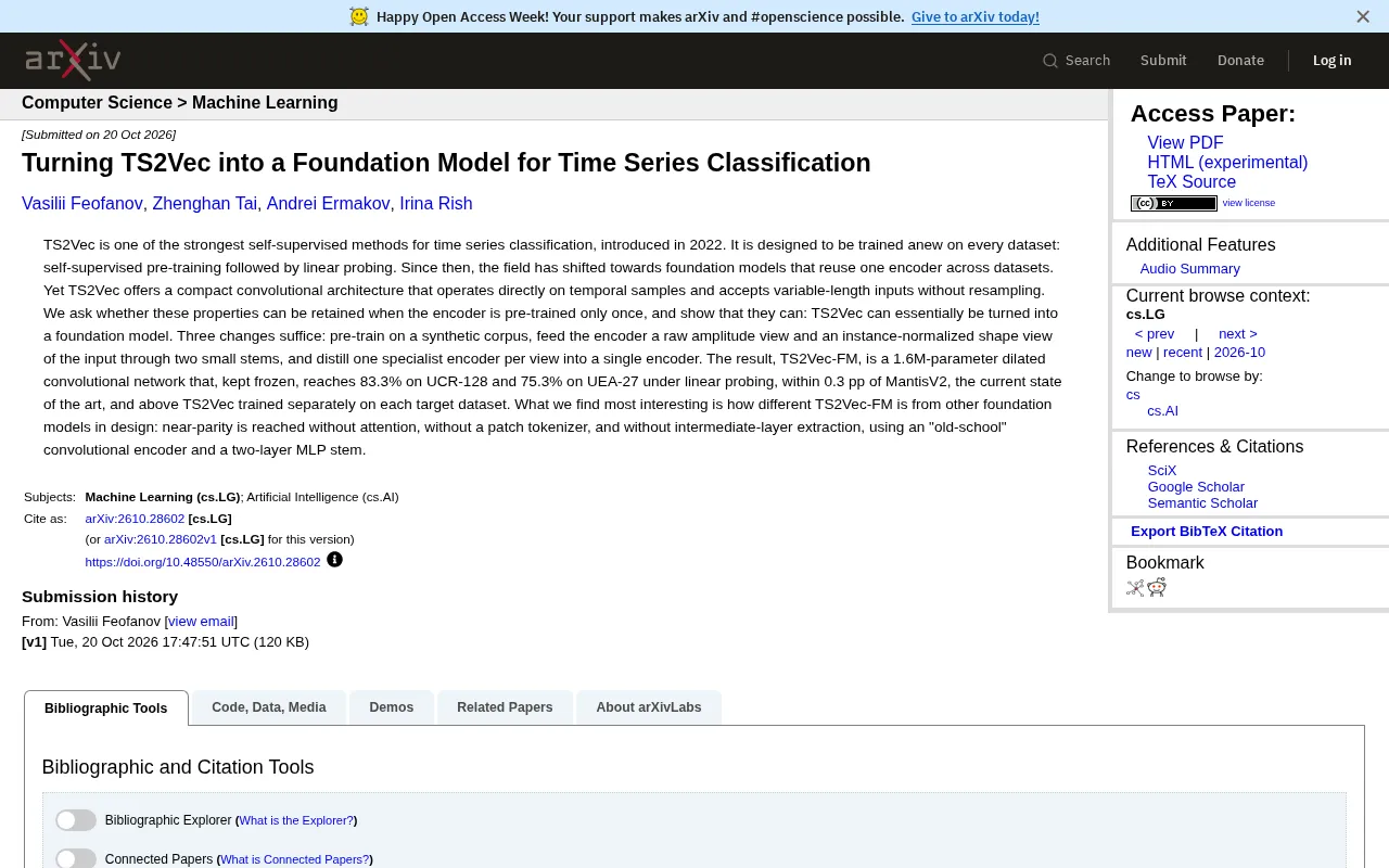TS2Vec Becomes a Foundation Model: 1.6M-Parameter Frozen Encoder Approaches SOTA