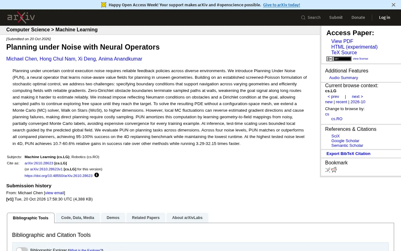 Neural Operator PUN: A New Paradigm for Efficient Planning Under Noise