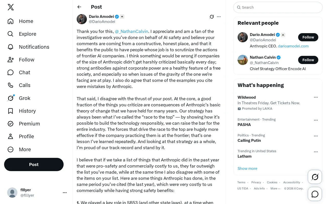Anthropic CEO Responds to Safety Criticism in Long Post: The "Race to the Top" Strategy and Its Billion-Dollar Costs