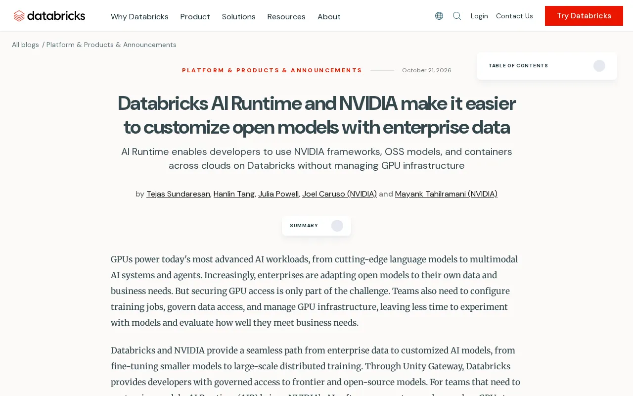 Databricks × NVIDIA:用企业数据定制开源模型的新捷径