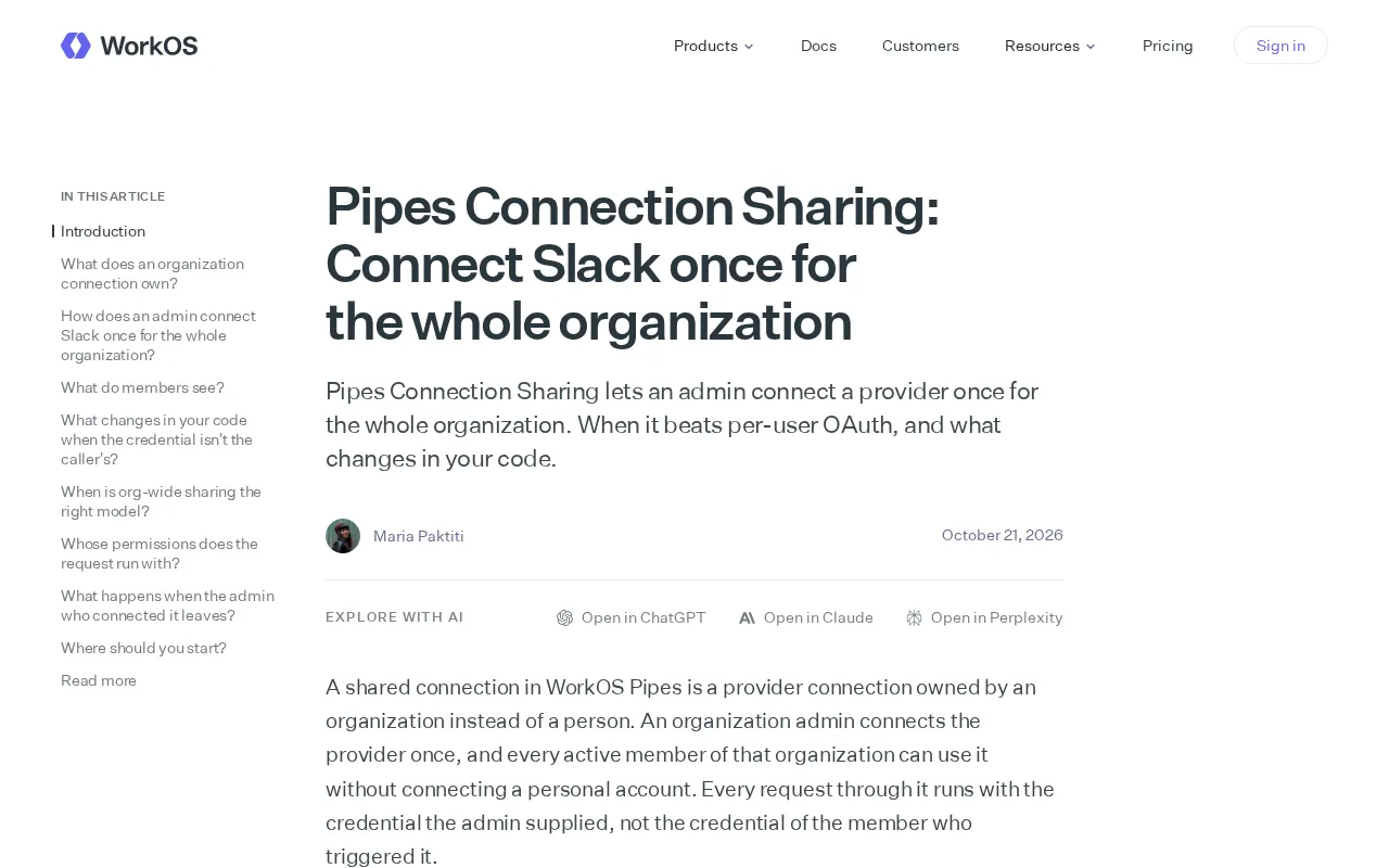 Pipes Connection Sharing: Connect Slack Once, Use It Across the Organization
