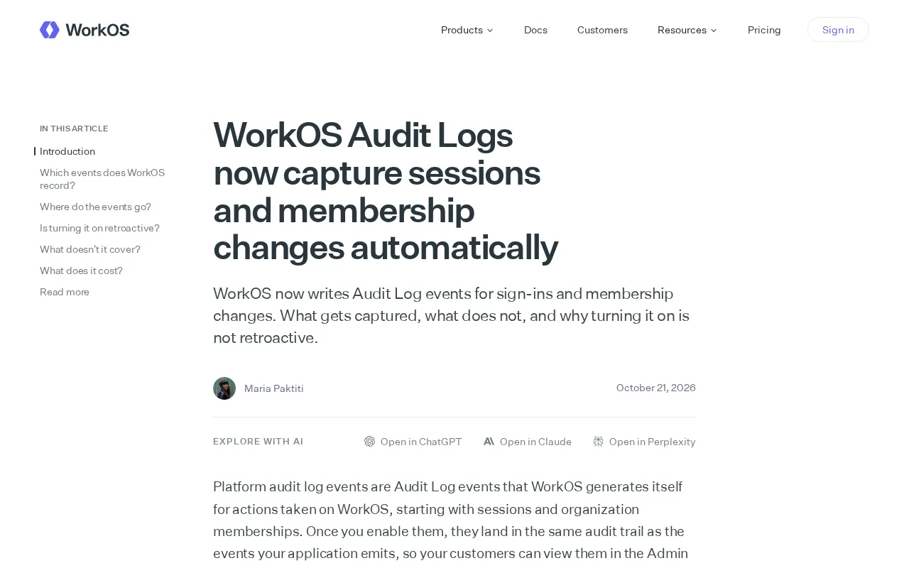 WorkOS Audit Logs Upgrade: Automatic Capture of Sessions and Membership Changes