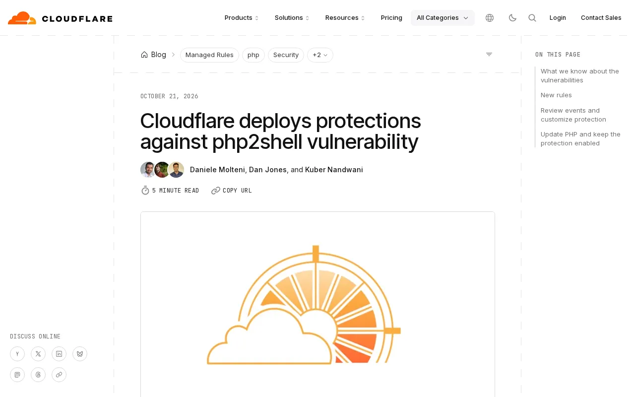 Cloudflare Deploys Protections Against php2shell Vulnerability