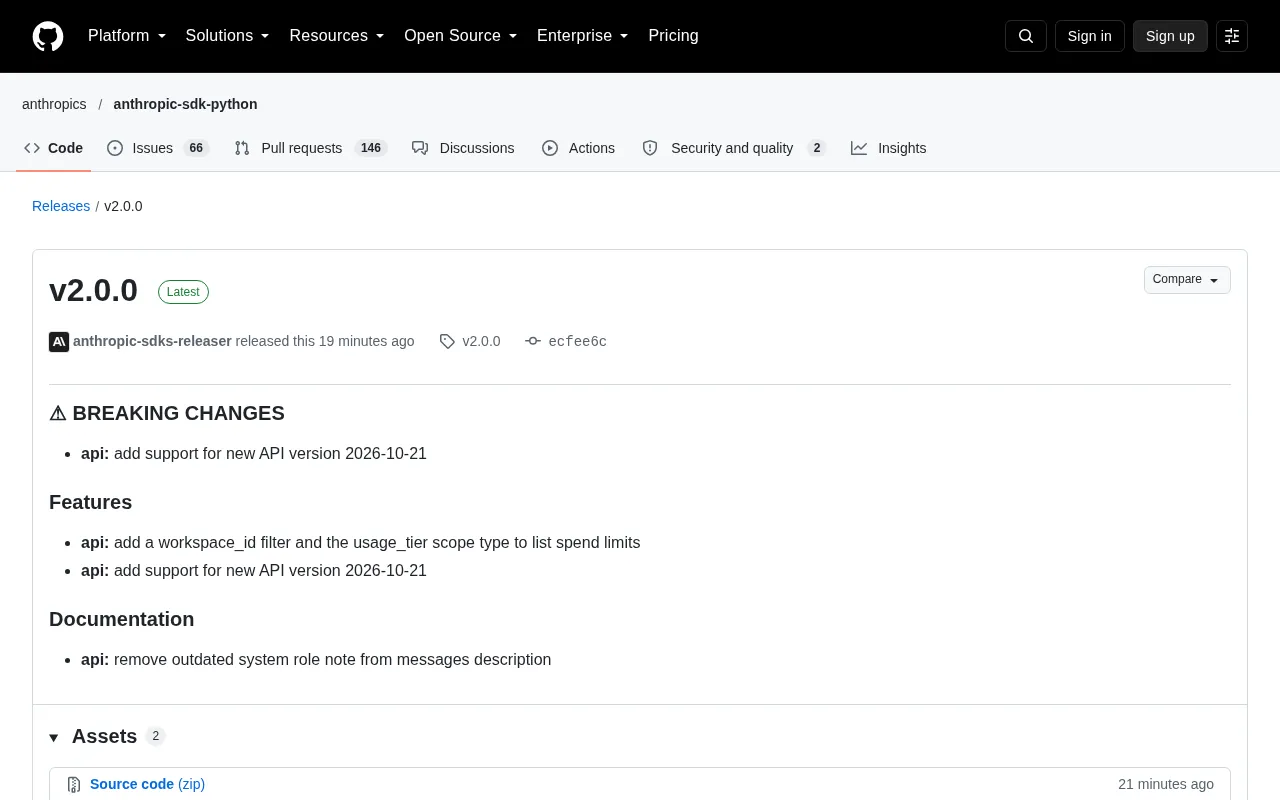 Anthropic SDK Releases v2.0.0: API Version Upgrade and Enhanced Quota Management