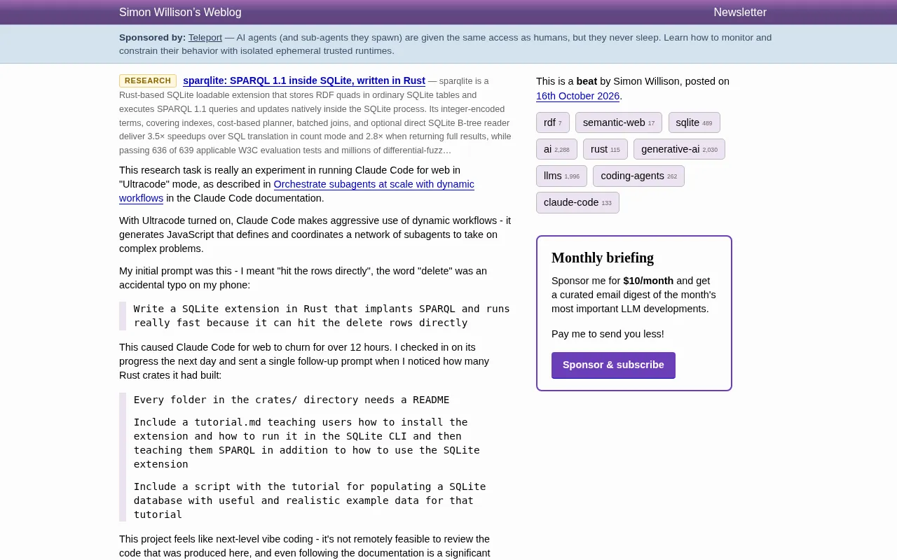 Testing Claude Code's Ultracode Mode: Generating a SQLite SPARQL Extension in 12 Hours