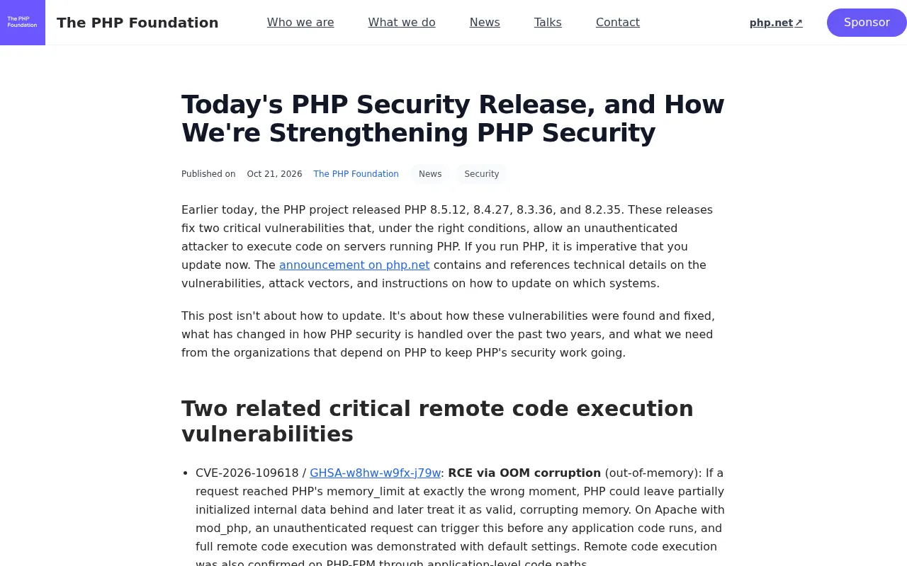 PHP Releases Security Update: Foundation Explains How It's Strengthening Security