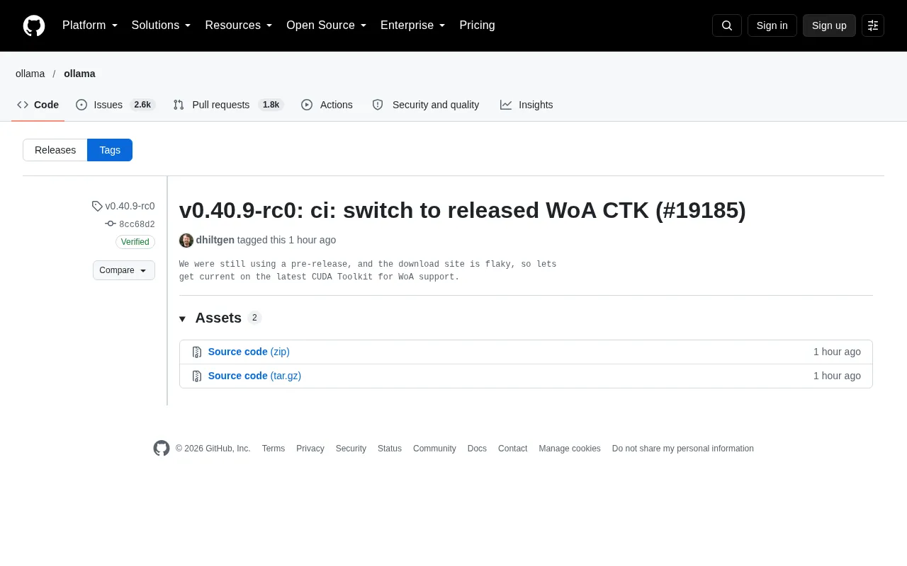 Ollama v0.40.9-rc0: WoA Support Switches to Released CUDA Toolkit