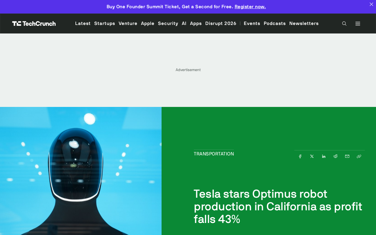特斯拉加州启动Optimus机器人生产,利润暴跌43%