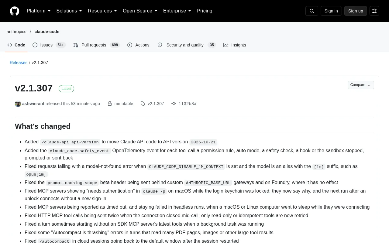 Claude Code v2.1.307 Update: API Version Migration and Safety Event Tracking