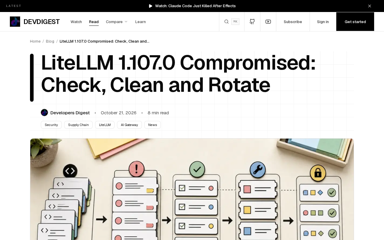 LiteLLM 1.107.0 遭供应链投毒:凭据窃取与后门处置指南
