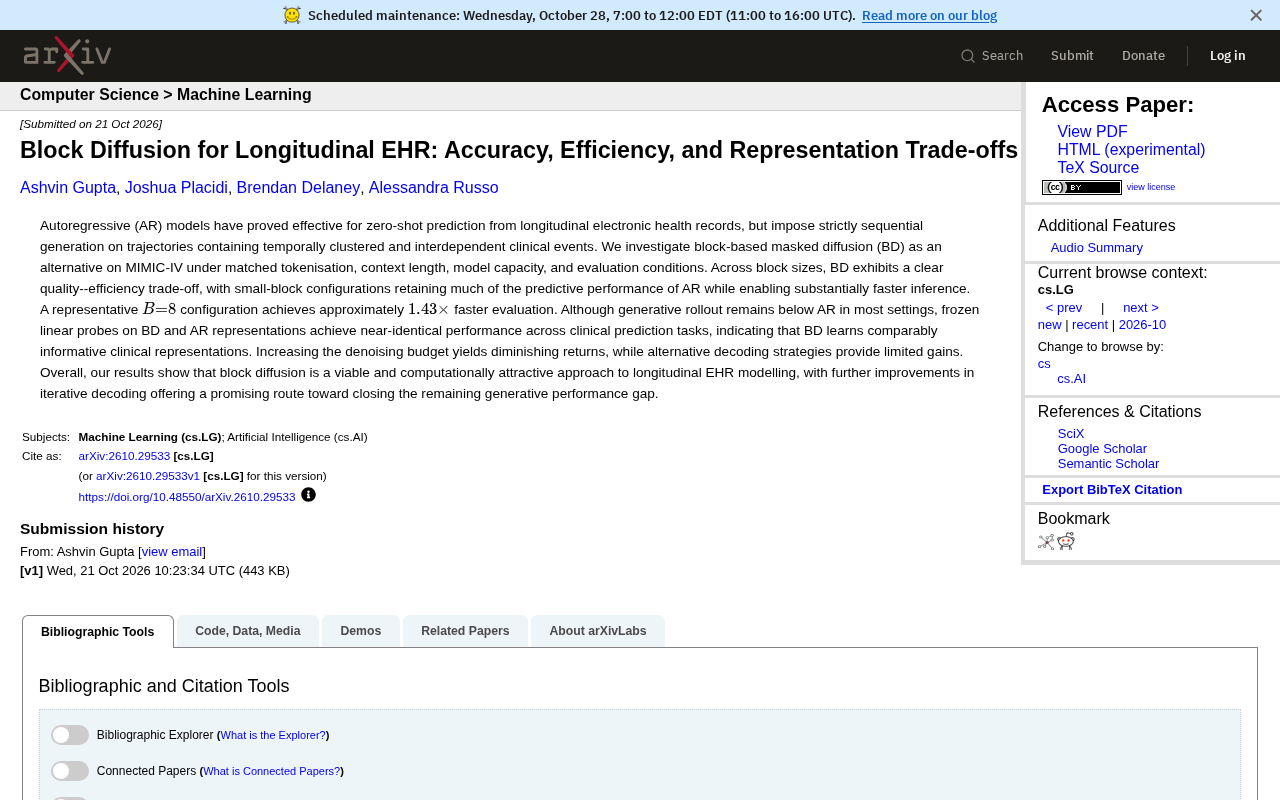 Block Diffusion Models Challenge Autoregression: 1.43x Speedup for Longitudinal EHR Prediction
