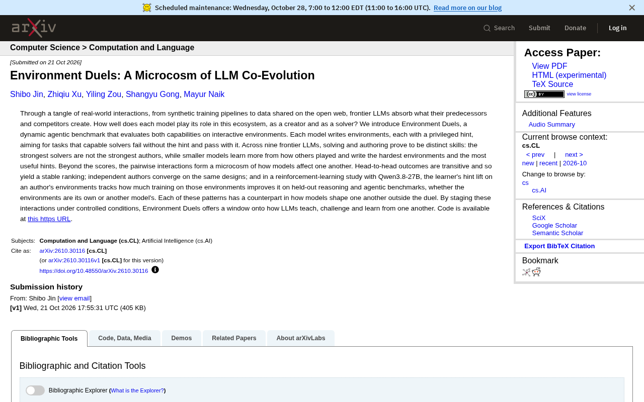 Environment Duels:LLM互教互学的微观生态