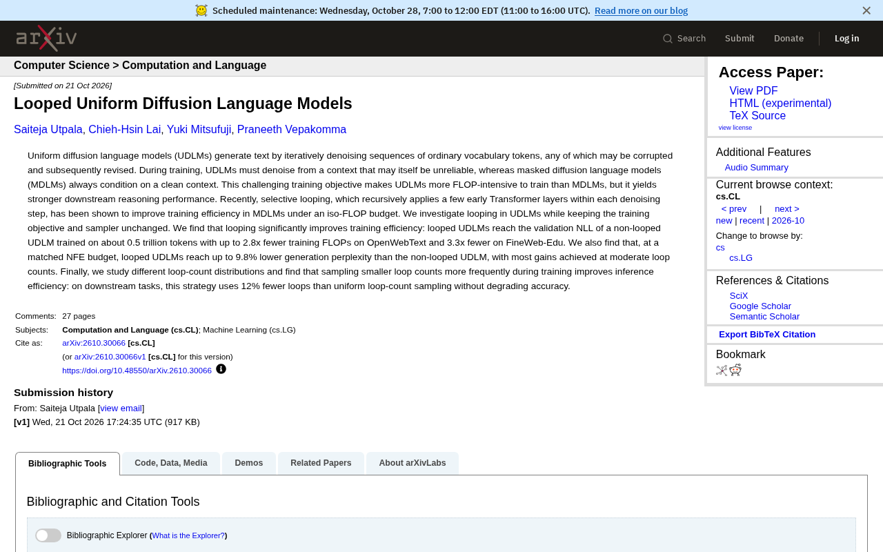 循环Uniform Diffusion语言模型:训练FLOPs降低3.3倍