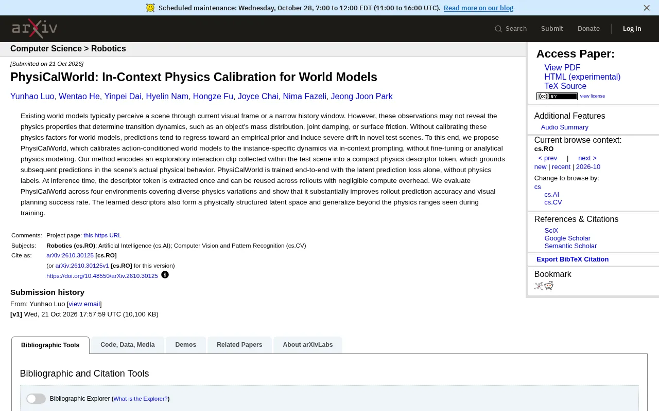 PhysiCalWorld: A New Approach to In-Context Physical Calibration for World Models