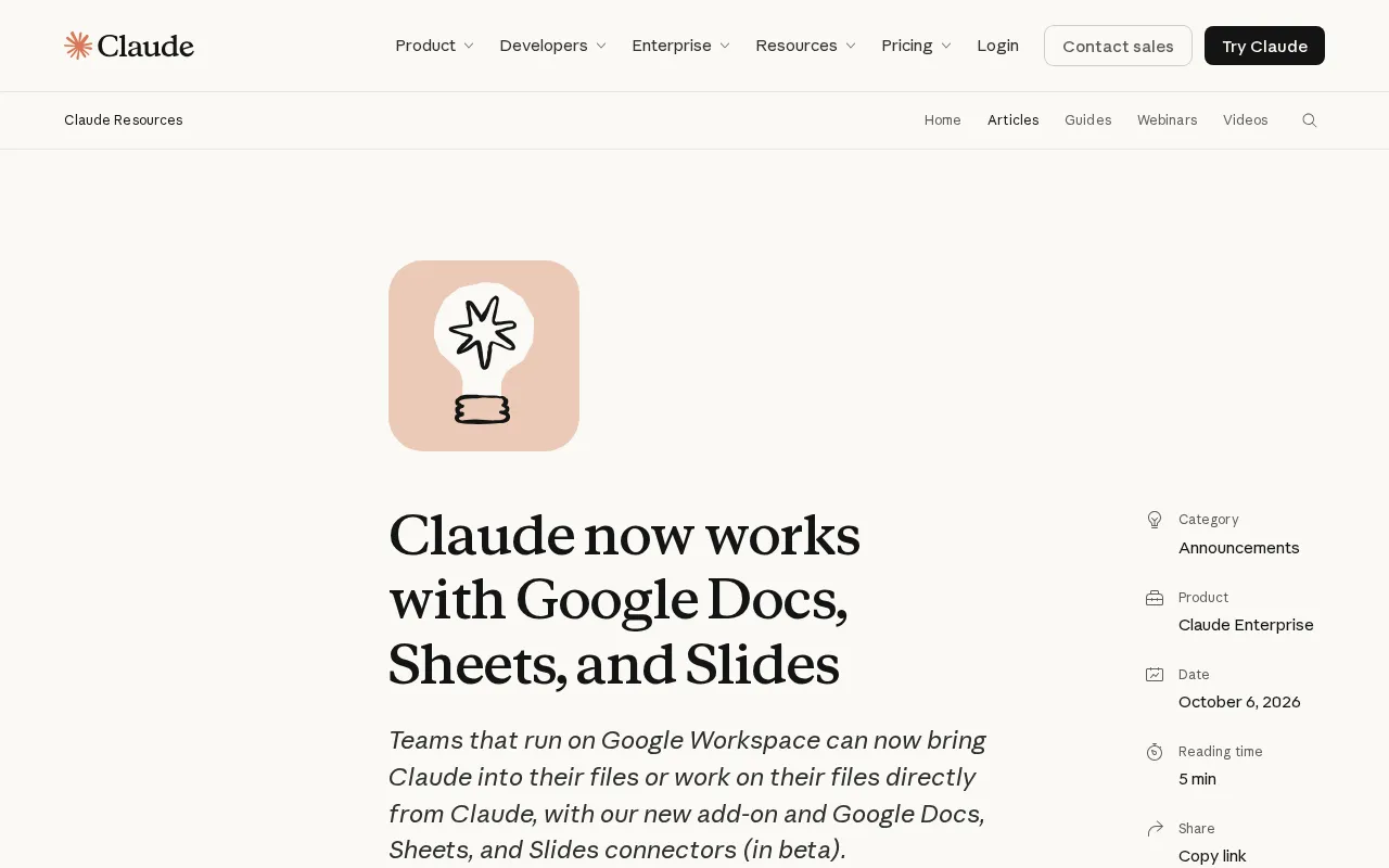 Claude Integrates with Google Workspace: Native Support for Docs, Sheets, and Slides