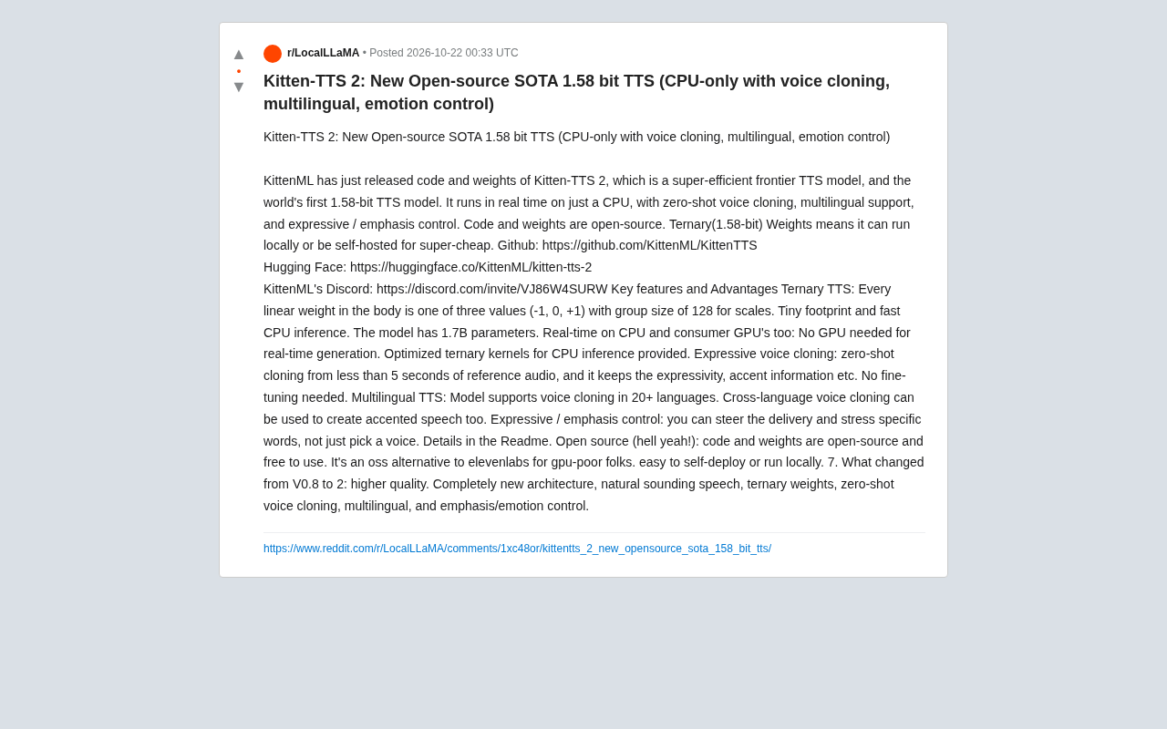 Kitten-TTS 2开源发布:1.58比特TTS,CPU实时运行带声音克隆