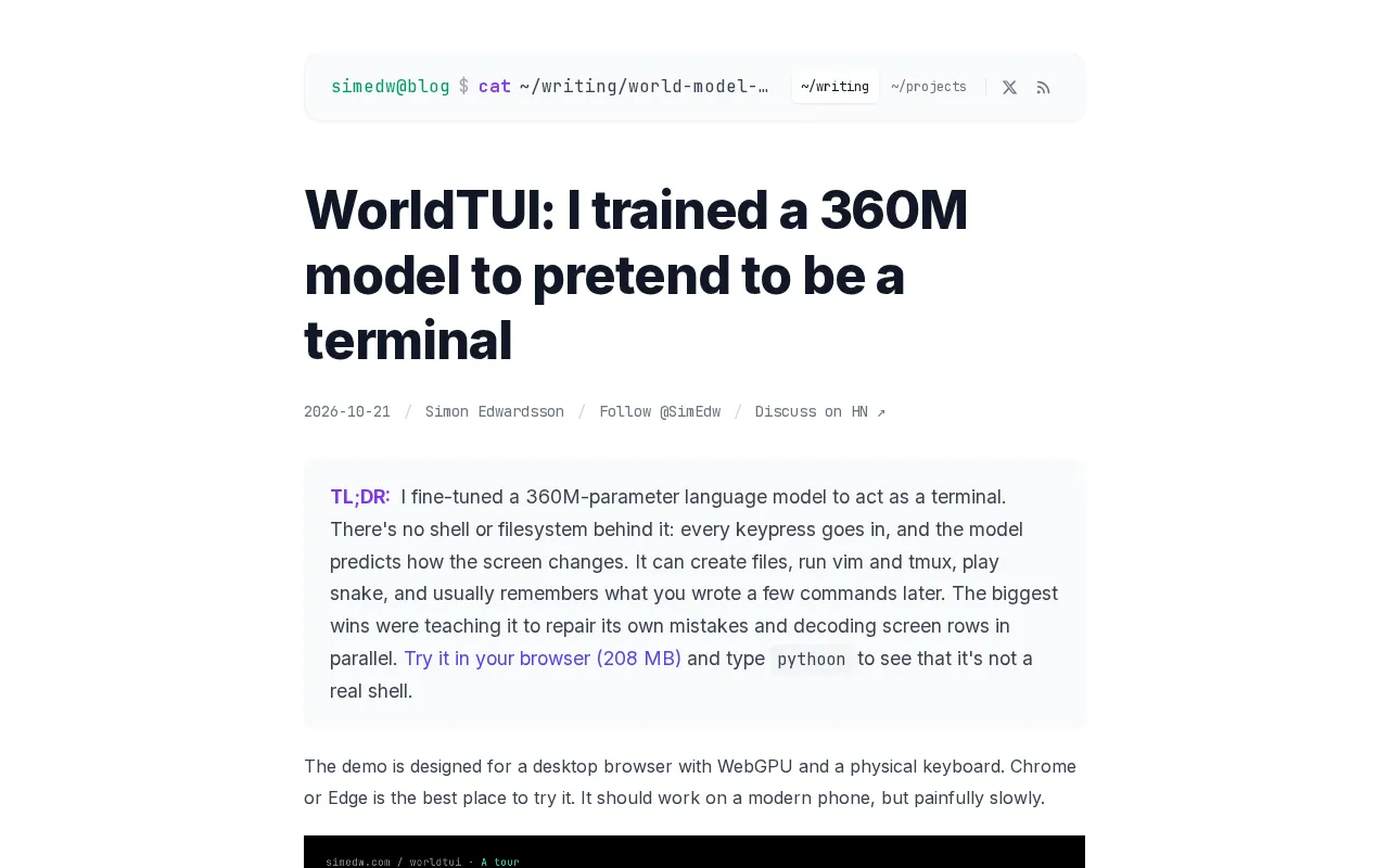 360M Small Model Plays Terminal: WorldTUI's Creative Experiment