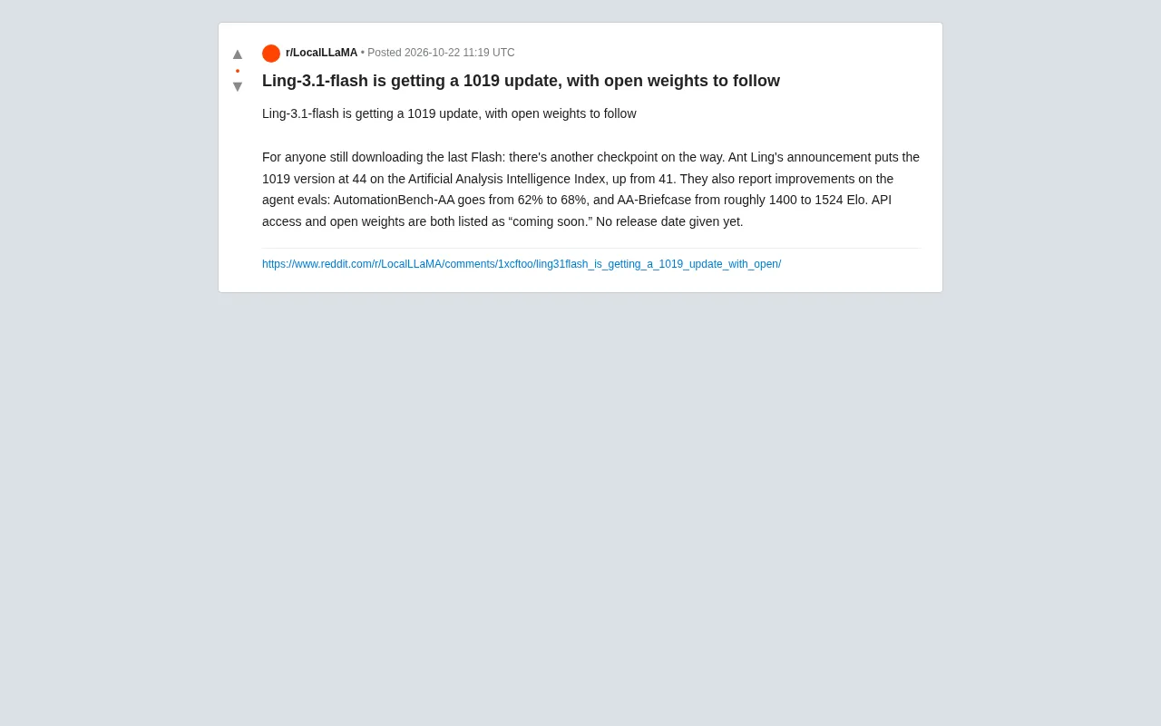 Ling-3.1-flash 1019 Update: Intelligence Index Hits 44, Open Weights Coming Soon