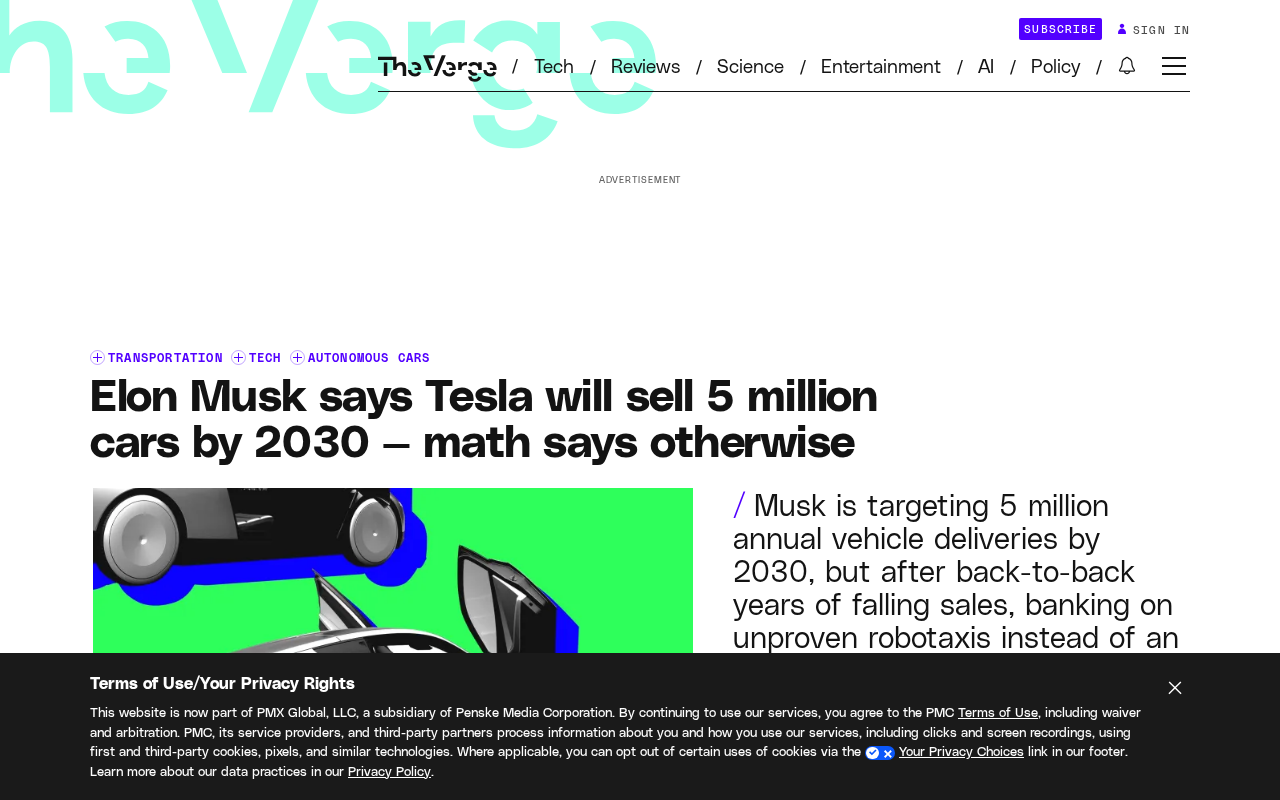 Musk Claims Tesla Will Sell 5 Million Cars a Year by 2030—The Math Says Impossible