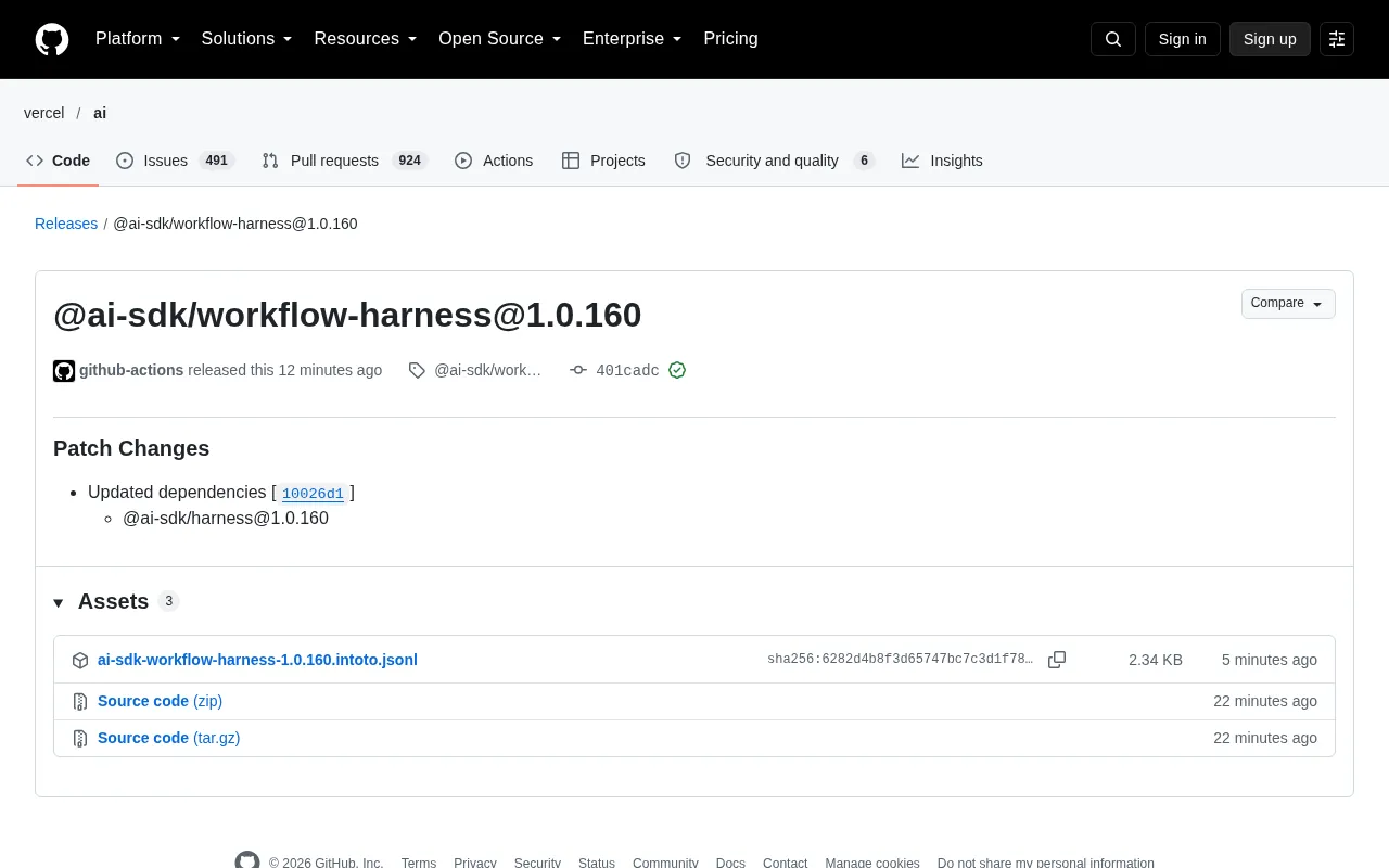 @ai-sdk/workflow-harness 1.0.160 Patch Release: Dependency Update Analysis