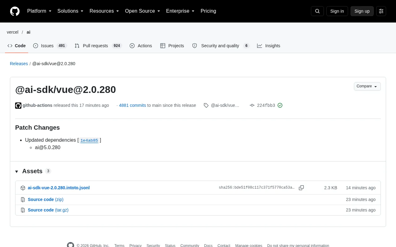 AI SDK Vue 2.0.280 Released: Dependency Update and Ecosystem Impact
