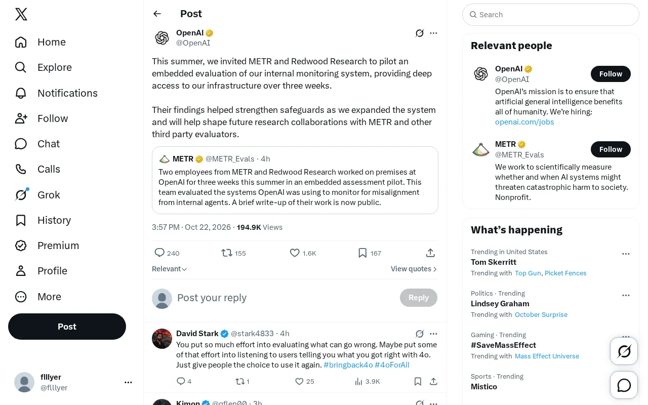 OpenAI Opens Internal Monitoring System to Embedded Evaluation by METR and Redwood
