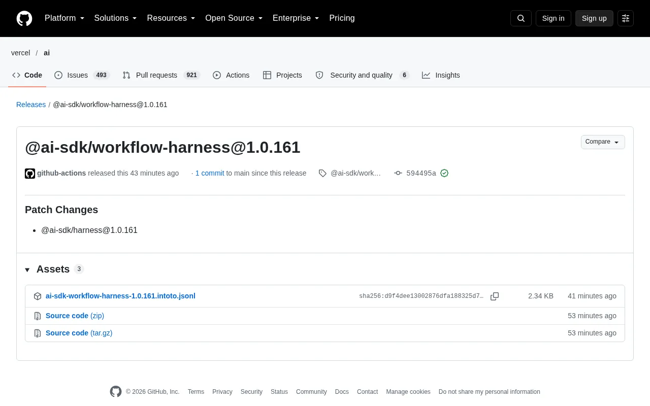 @ai-sdk/workflow-harness 1.0.161 Released: Continuous Iteration of the AI Workflow Toolchain