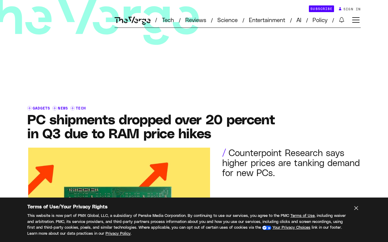 Memory Price Hikes Hit PC Market: Q3 Global Shipments Plunge 21%