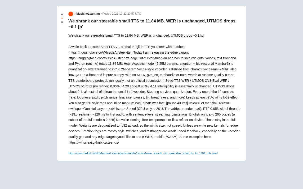 11.84MB可调控TTS模型发布:WER不变,UTMOS仅降0.1
