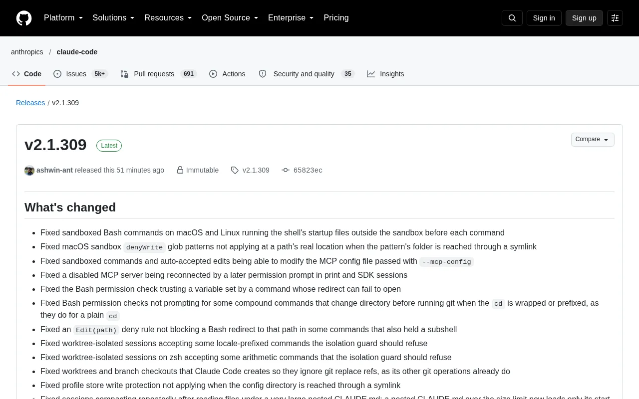 Claude Code v2.1.309 Update: Sandbox Security Fixes and Bash Permission Improvements