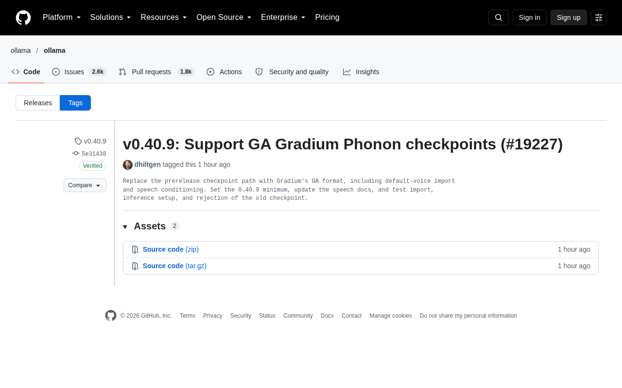 v0.40.9 更新:正式支持 Gradium Phonon GA 检查点