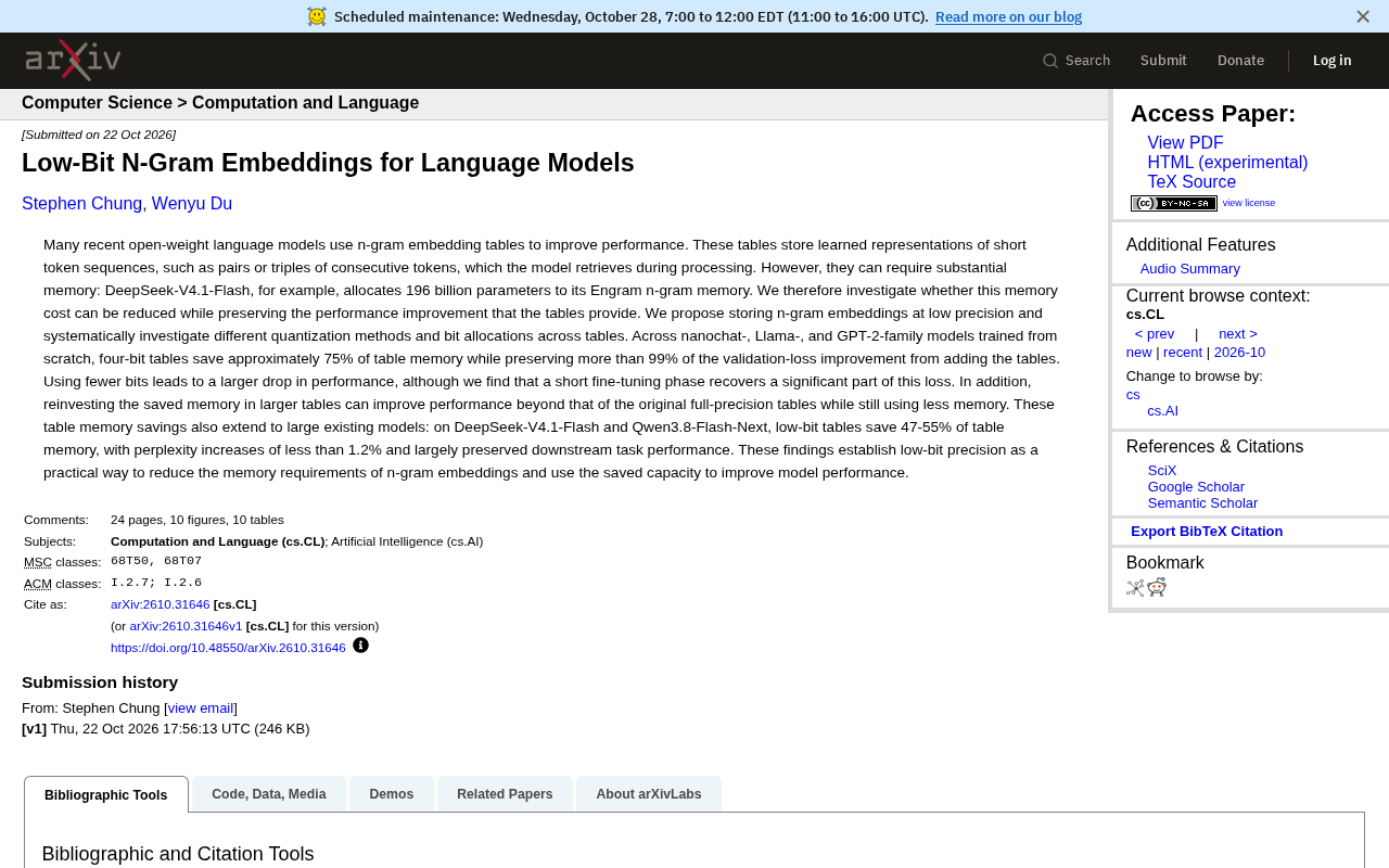 Low-Bit N-Gram Embeddings: Saving 75% of Table Memory for Language Models