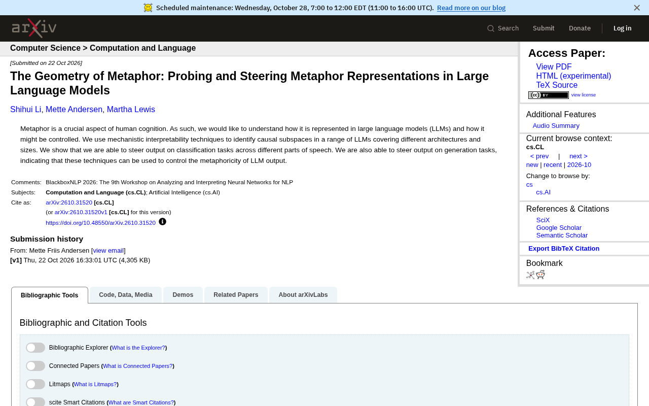 The Geometry of Metaphor Representations in LLMs: Probeable and Steerable