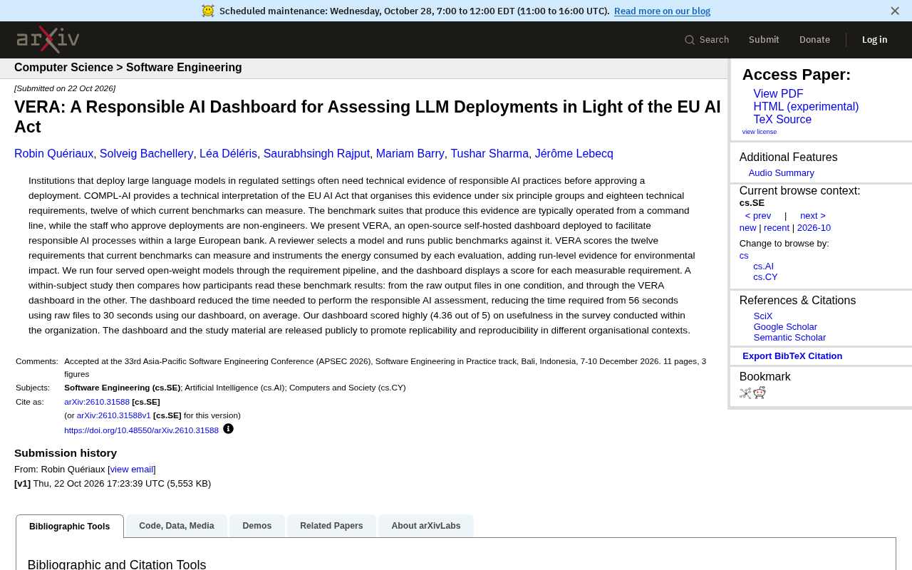 VERA: A Responsible AI Evaluation Dashboard for the EU AI Act