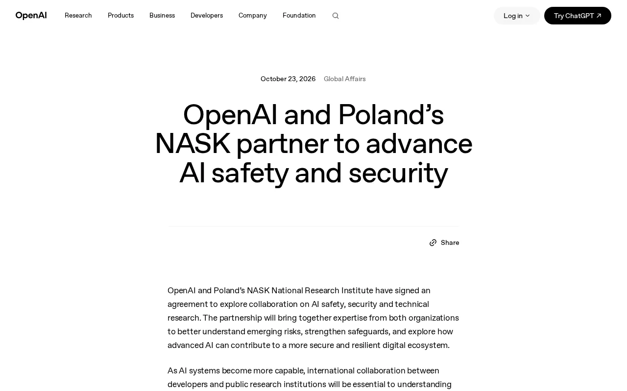 OpenAI Partners with Poland's NASK to Build a Joint AI Safety Frontline